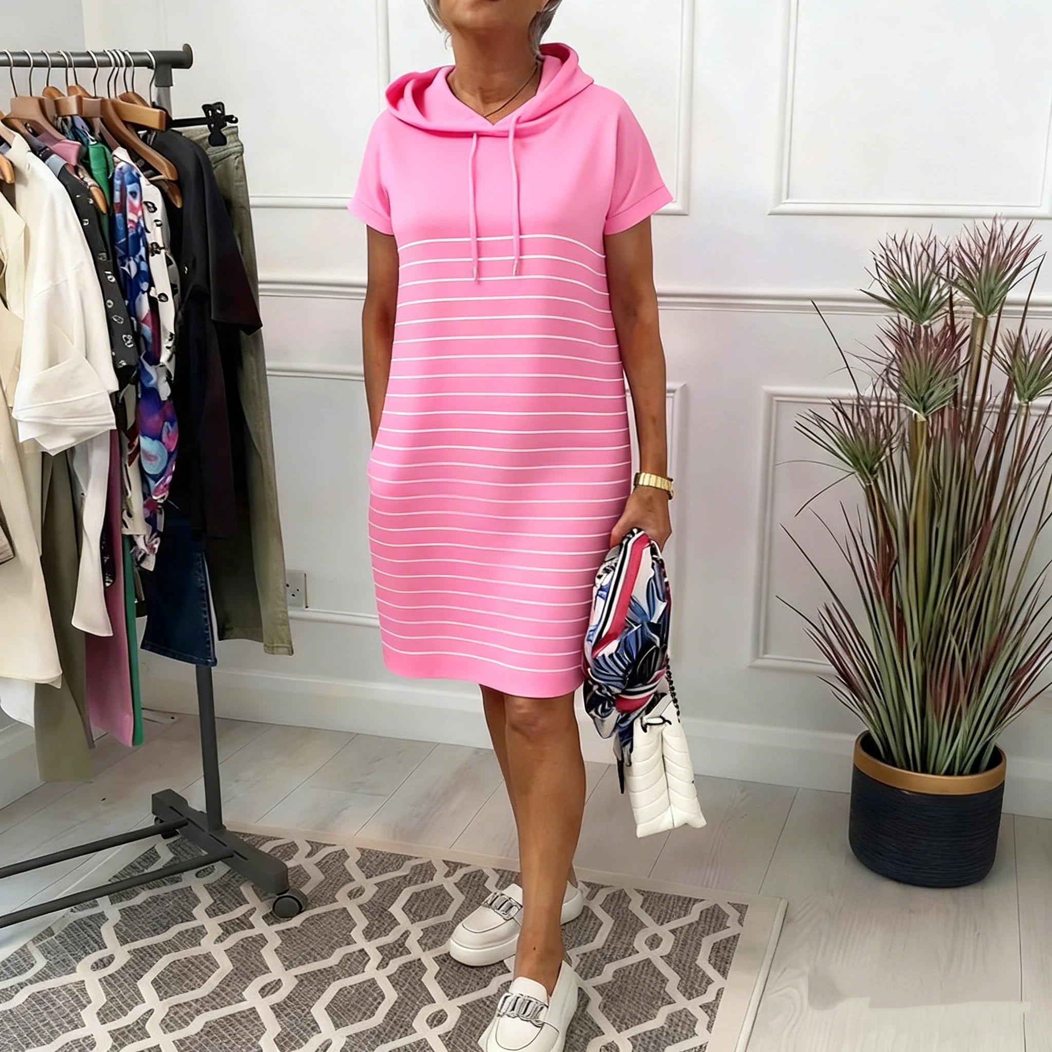 Pola - Hooded Striped Everyday Dress