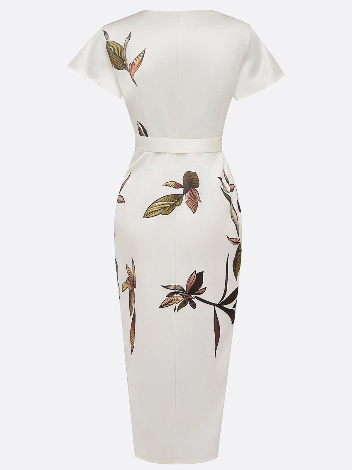 Anelie – Elegant Wrap Dress with Leaf Print