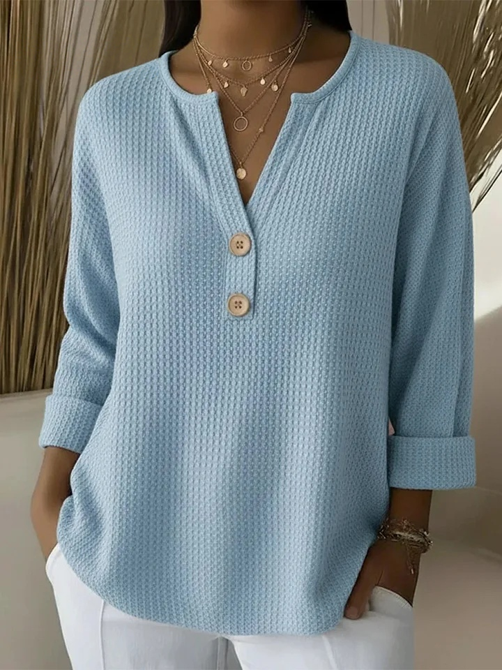 Astrid – Textured Button Henley Top
