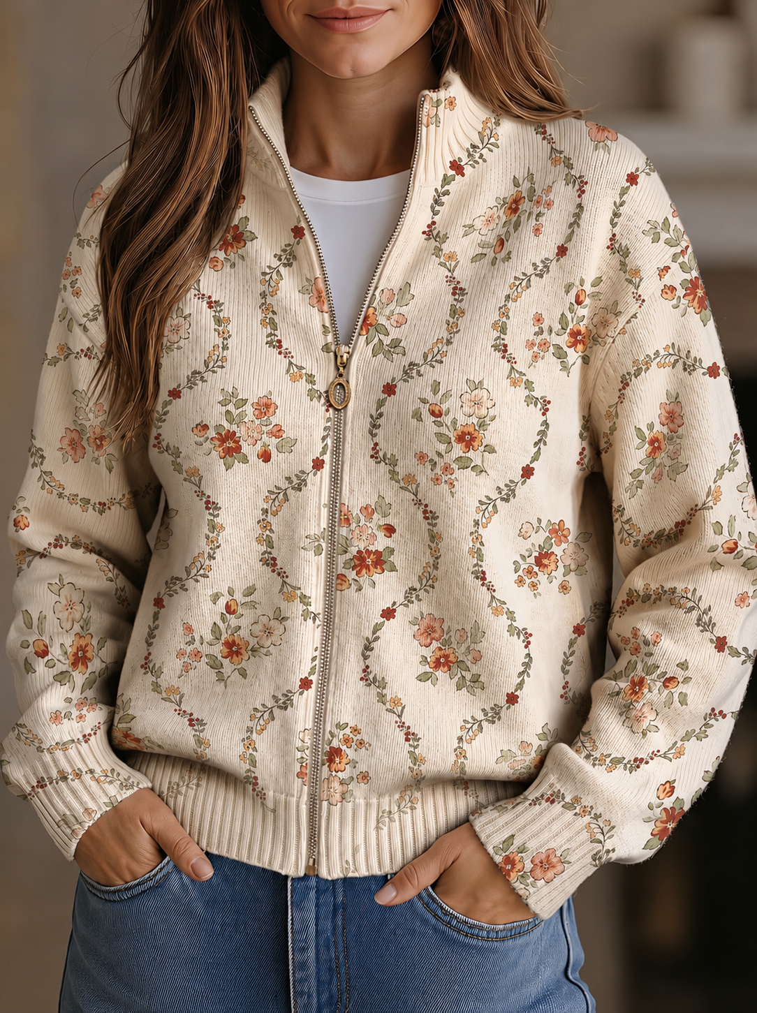 Cecily - Delicate Floral Vine Cream Print