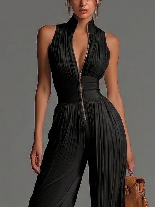 Nicole - Black Wide-Leg Chiffon Jumpsuit
