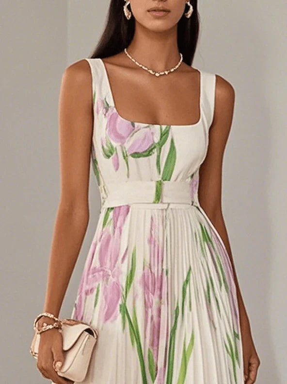 Leslie – Floral Pleated Maxi Dress for Elegant Summer Moments