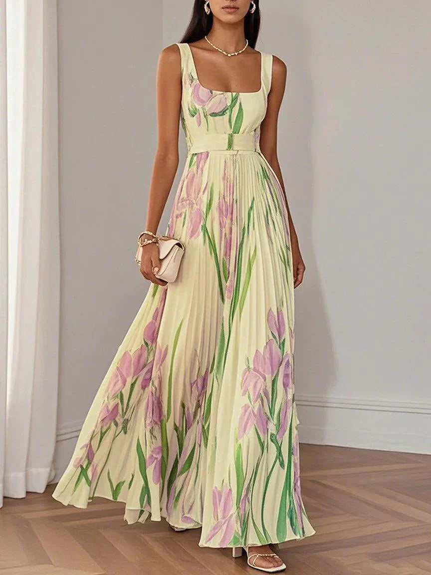 Leslie – Floral Pleated Maxi Dress for Elegant Summer Moments