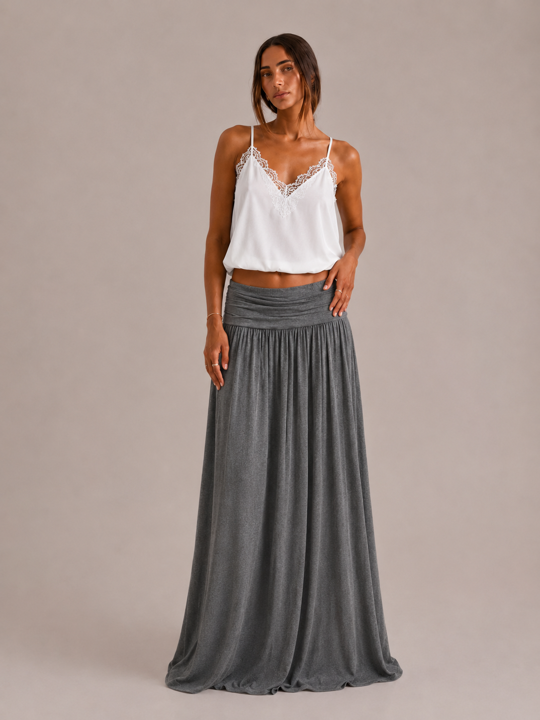 Maxine - Ruched Low Rise Maxi Skirt