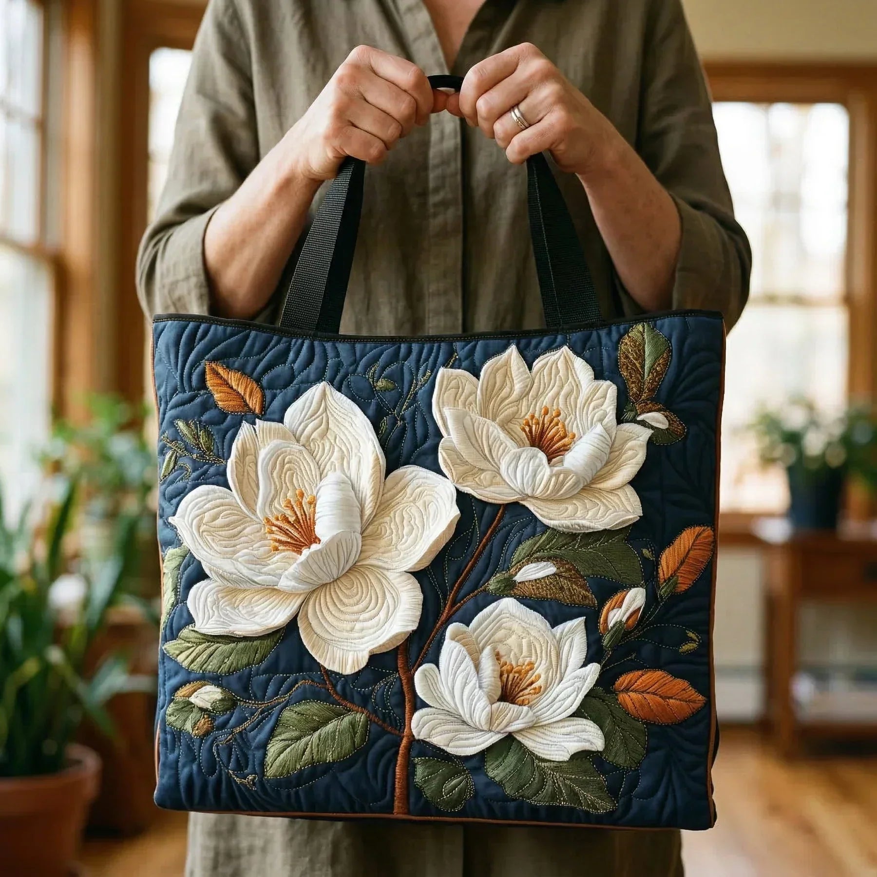 Blossom – Delicate Magnolia Handmade Quilted Tote Bag