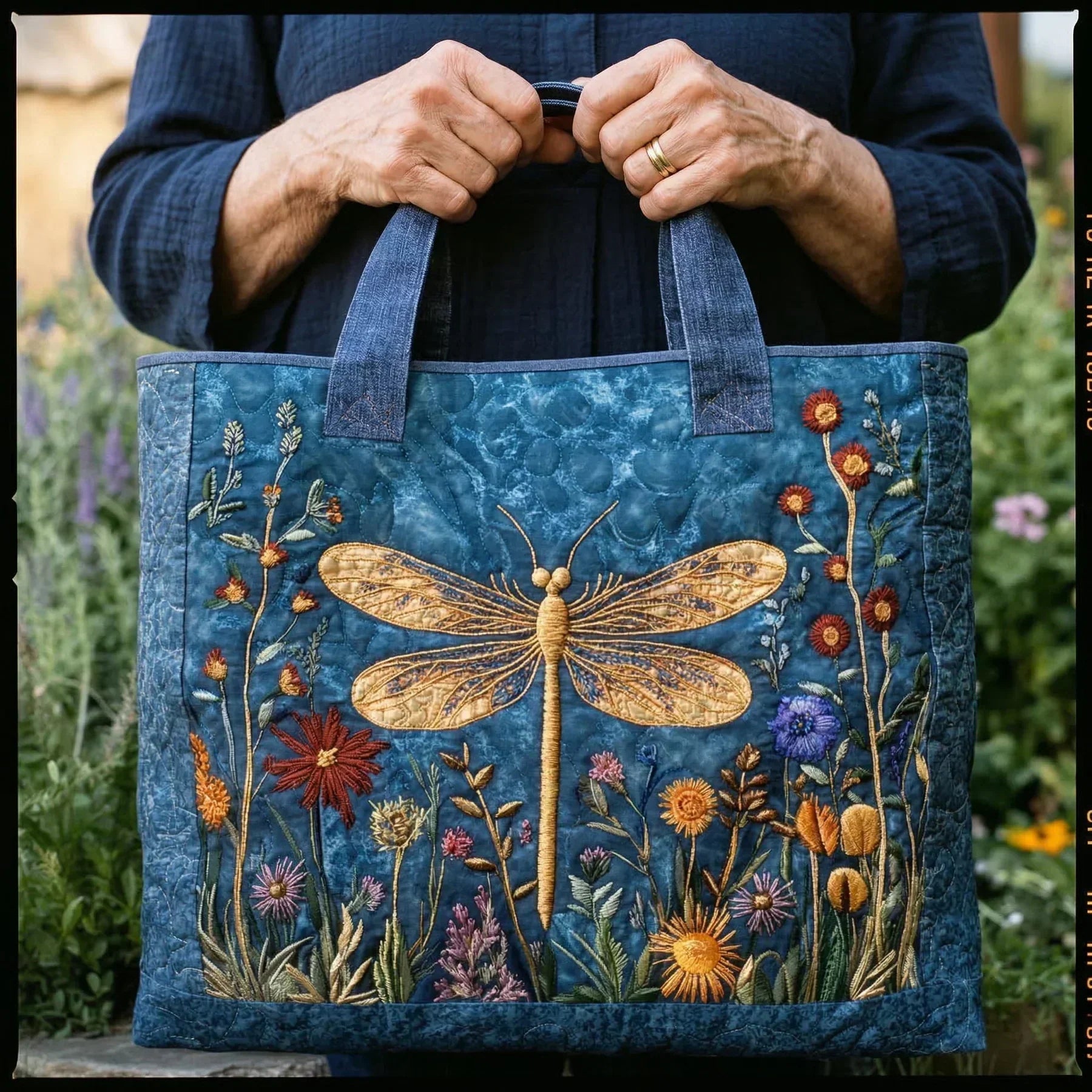 Caramel – Golden Dragonfly Quilted Tote Bag