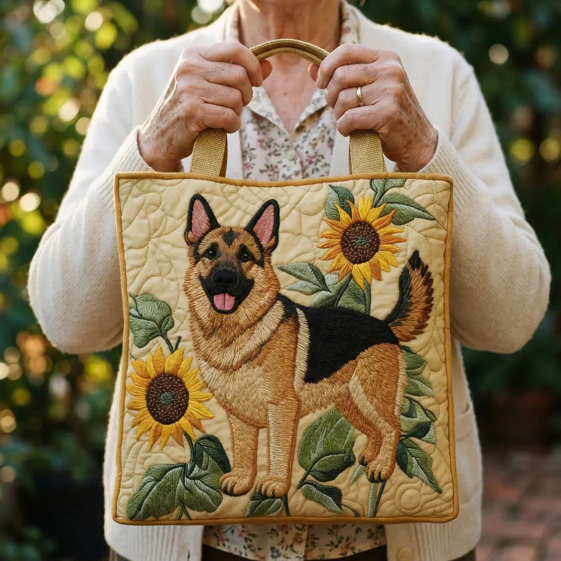 Twila – Floral German Shepherd Handmade Tote Bag