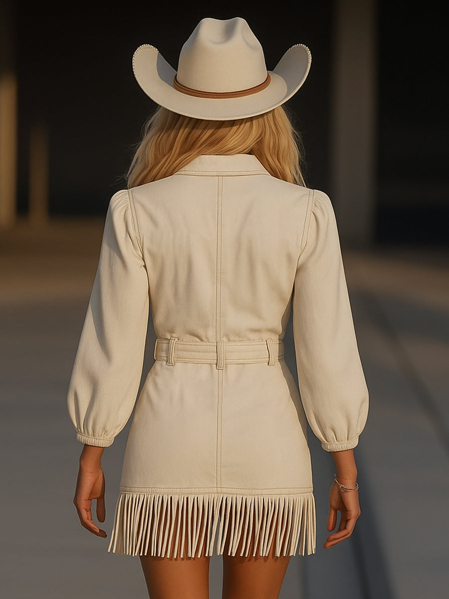 Chelsea – Retro Fringe Denim Mini Dress