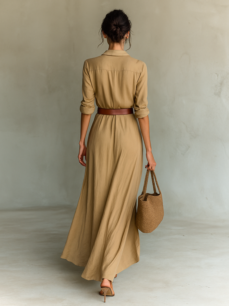 Conie – Long Maxi Dress with Lapel Collar