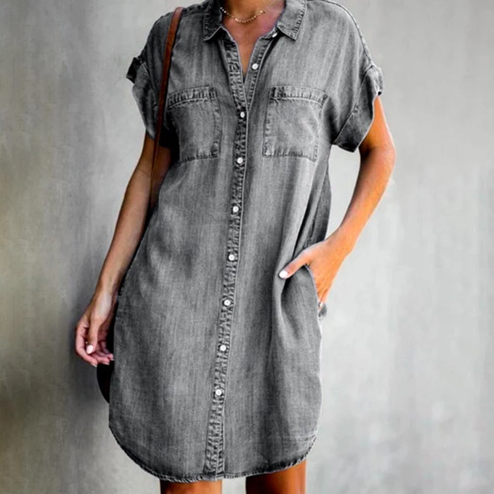 Lena - Modern Denim Shirt Dress