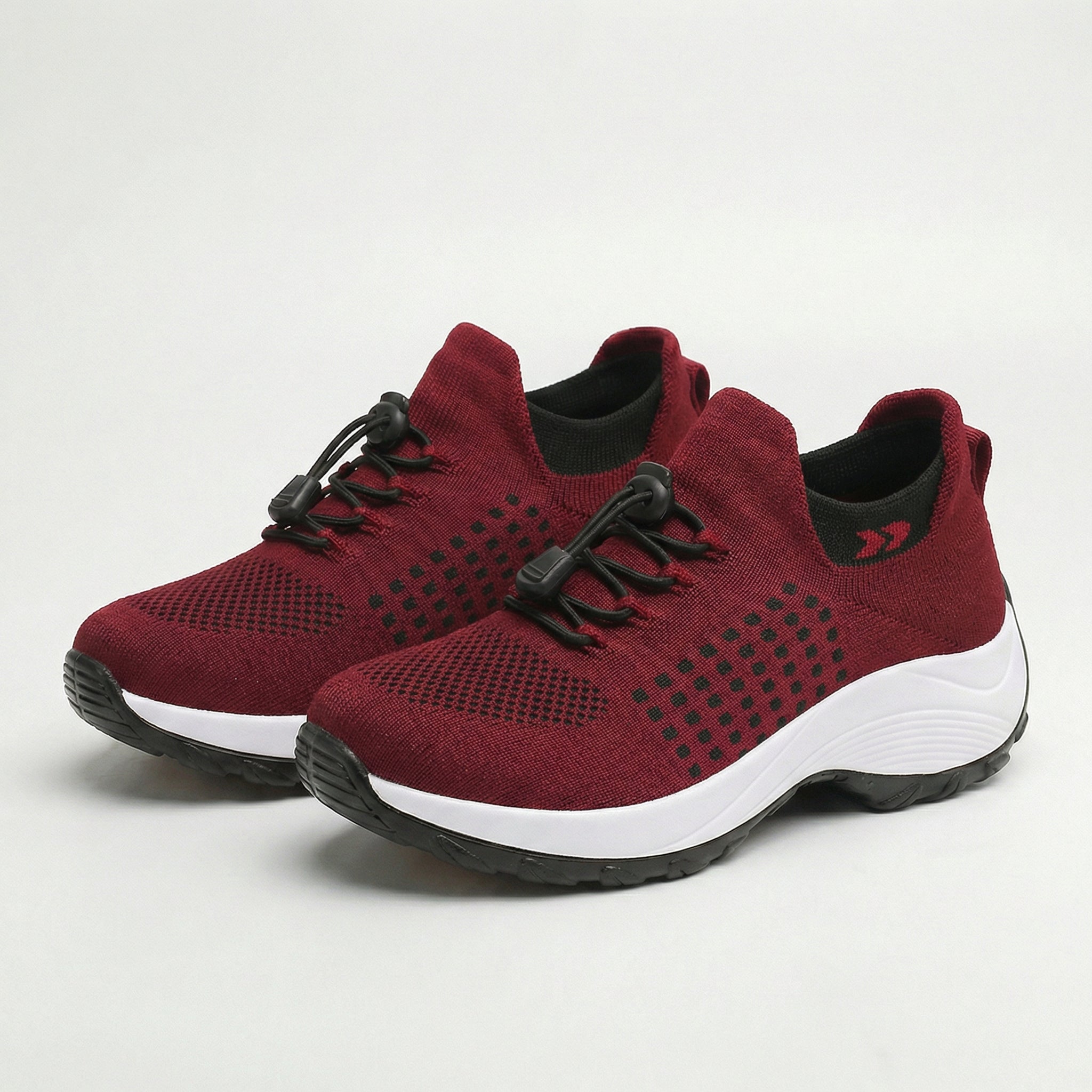 June – Orthopedic Knit Fabric Shoes in Black & Red