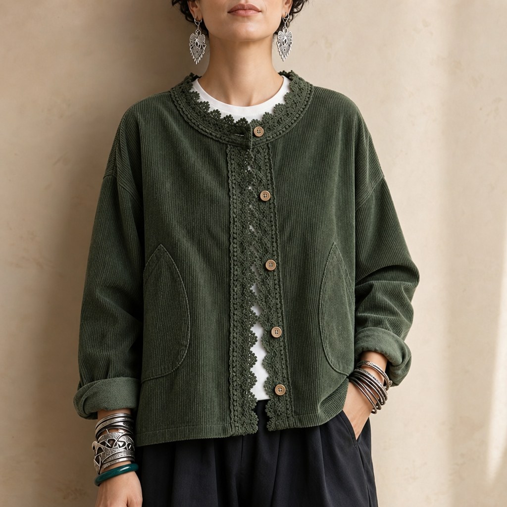 Eliza – Lace-Trim Corduroy Jacket