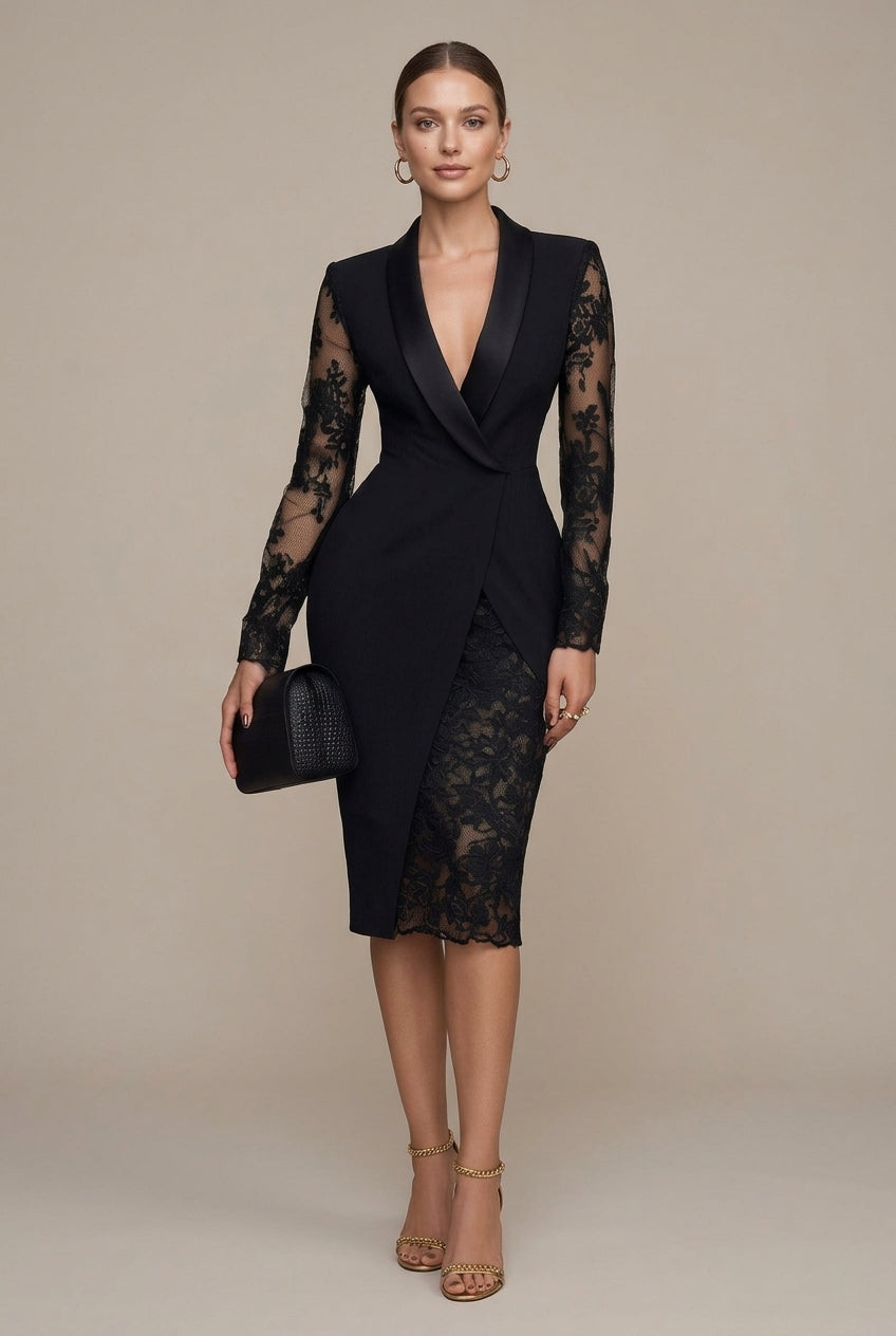 Claire - Tailored Lace Sleeve Dress