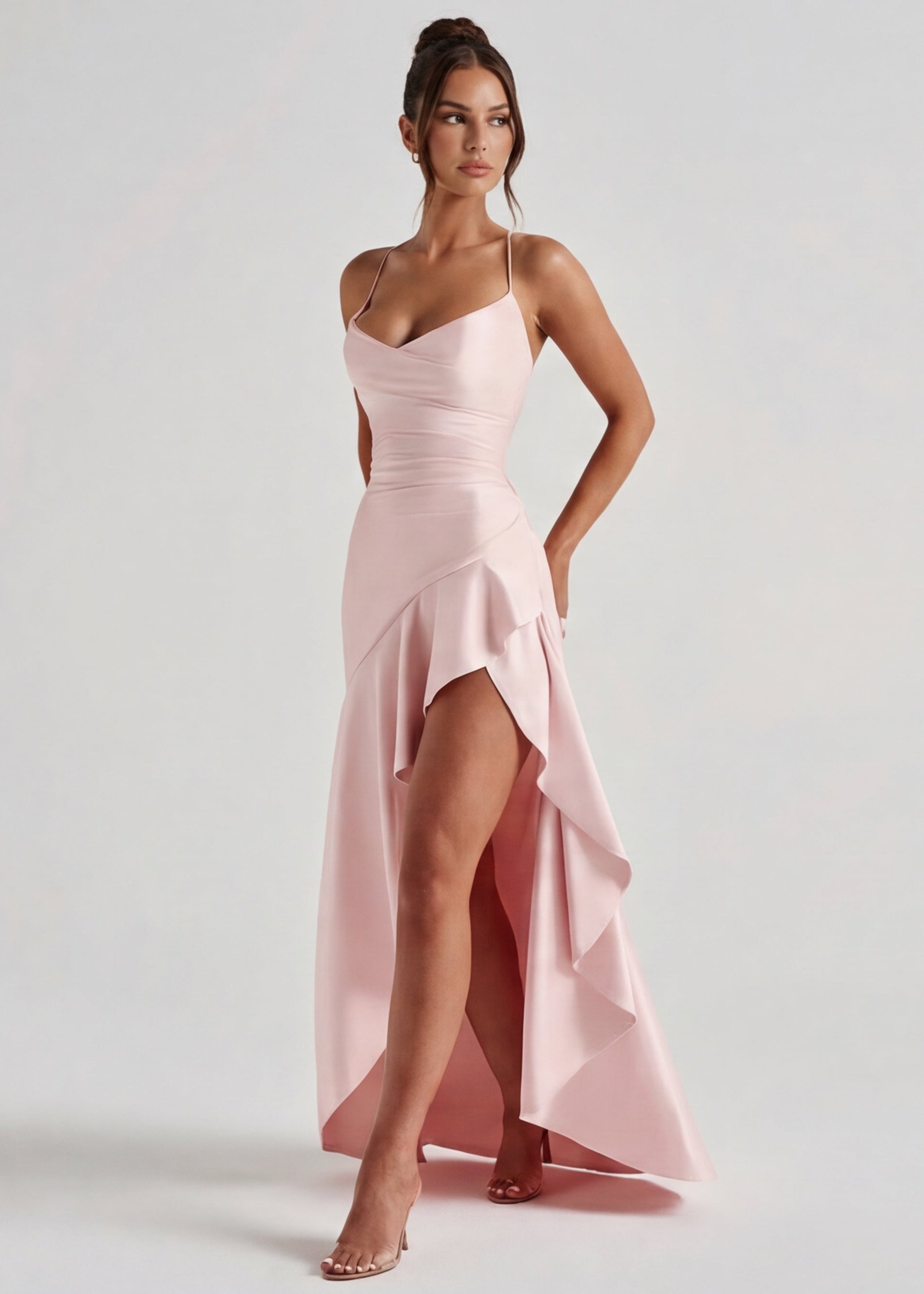 Kitty - Sculpting Satin Evening Gown With Thigh Split