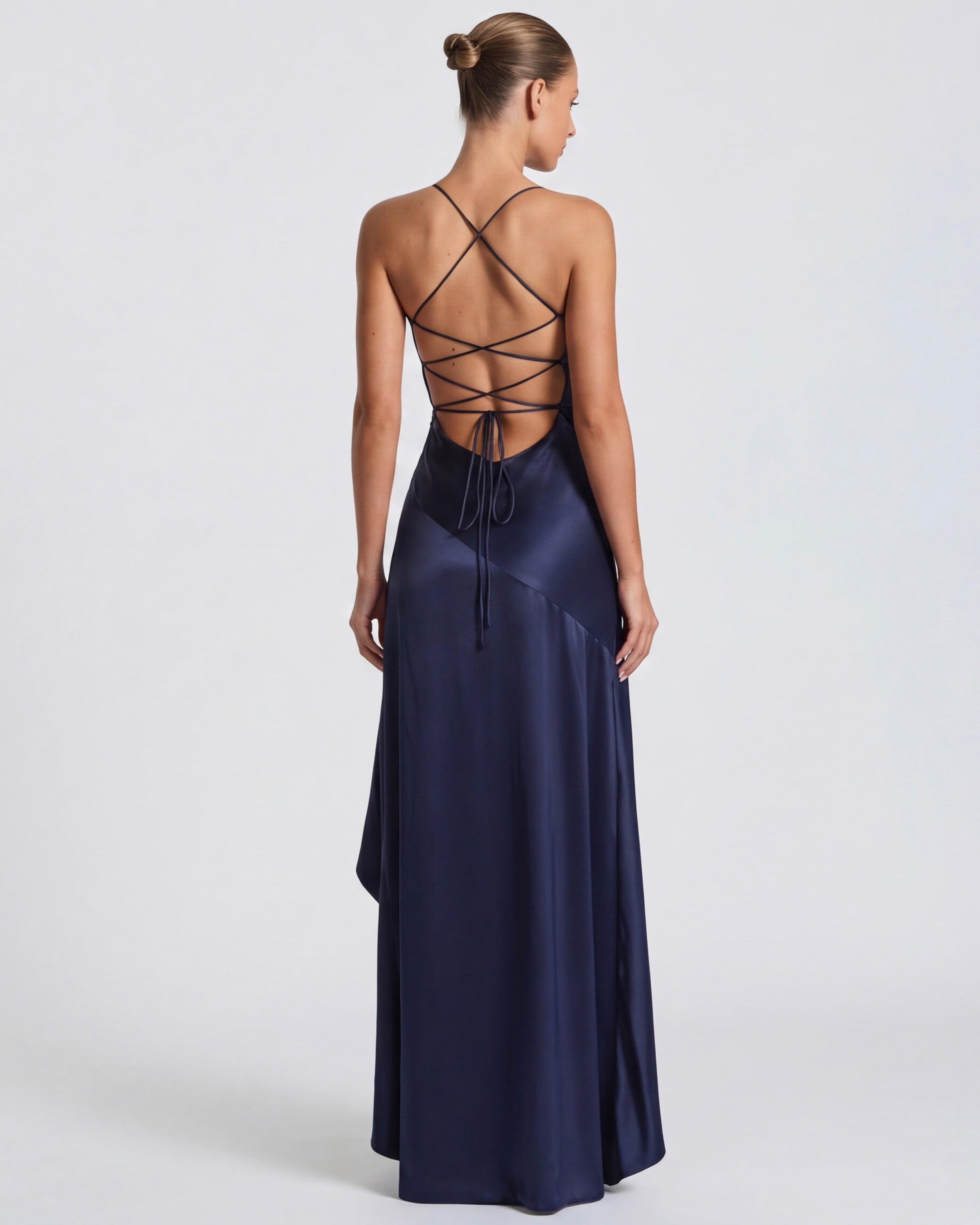 Kitty - Sculpting Satin Evening Gown With Thigh Split