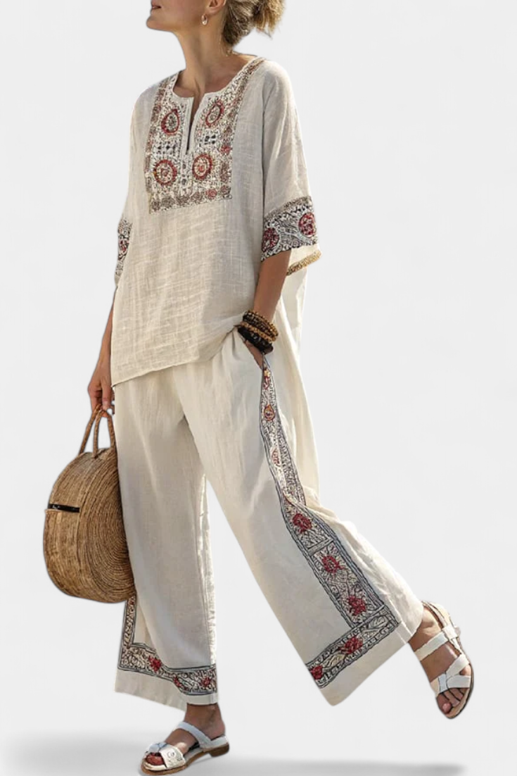 Ann – Essential Embroidered Blouse and Wide-Leg Pants