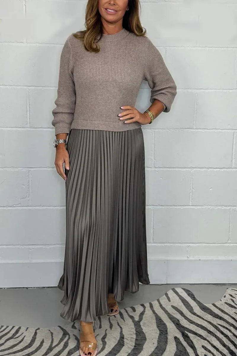 Kailey – Maxi Dress with Sweater Top and Pleated Skirt