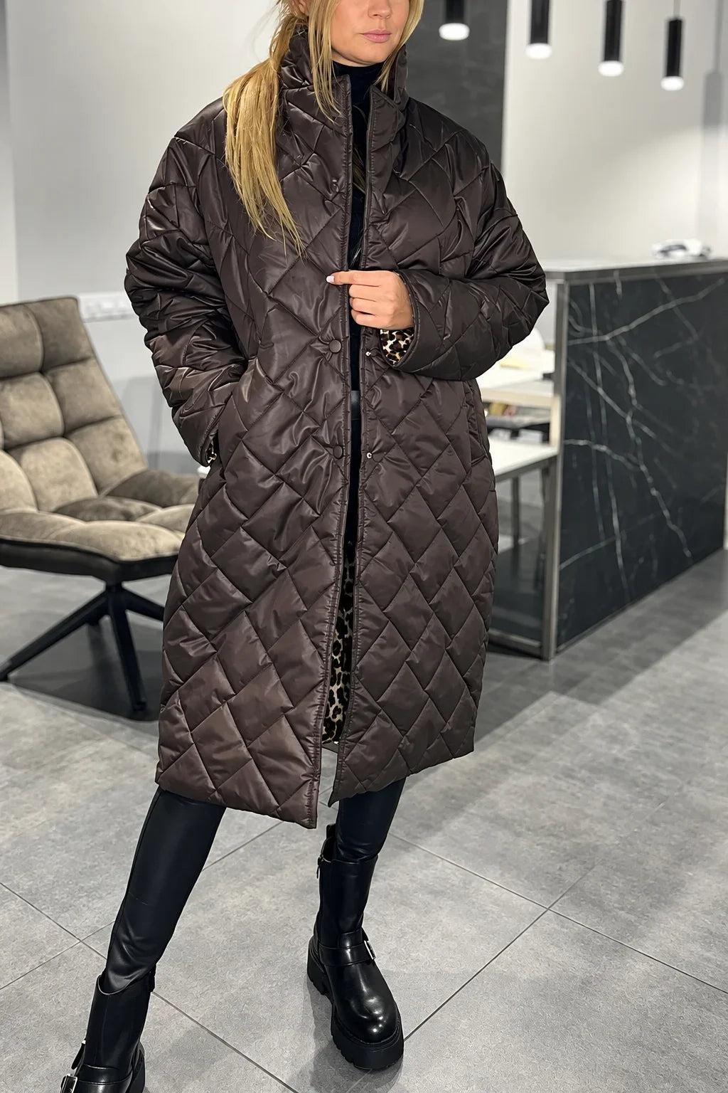 Sydney – Quilted Leopard-Lined Coat