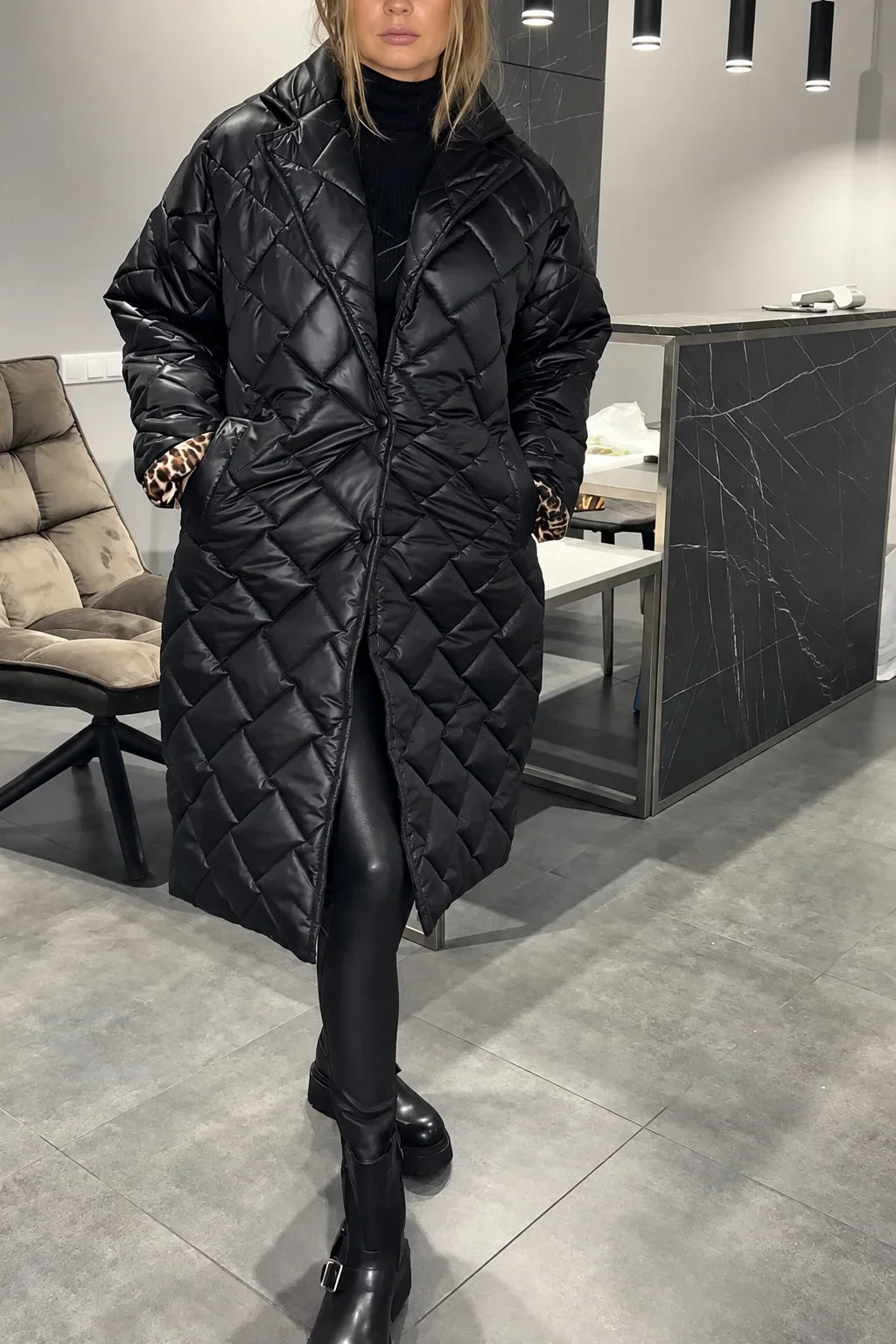 Sydney – Quilted Leopard-Lined Coat