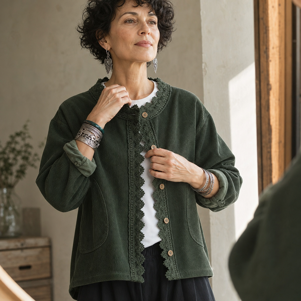 Eliza – Lace-Trim Corduroy Jacket