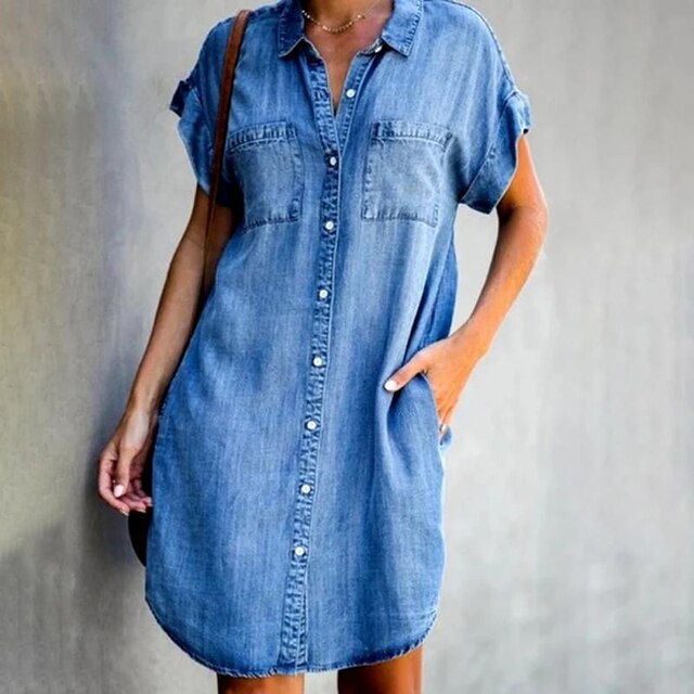 Lena - Modern Denim Shirt Dress