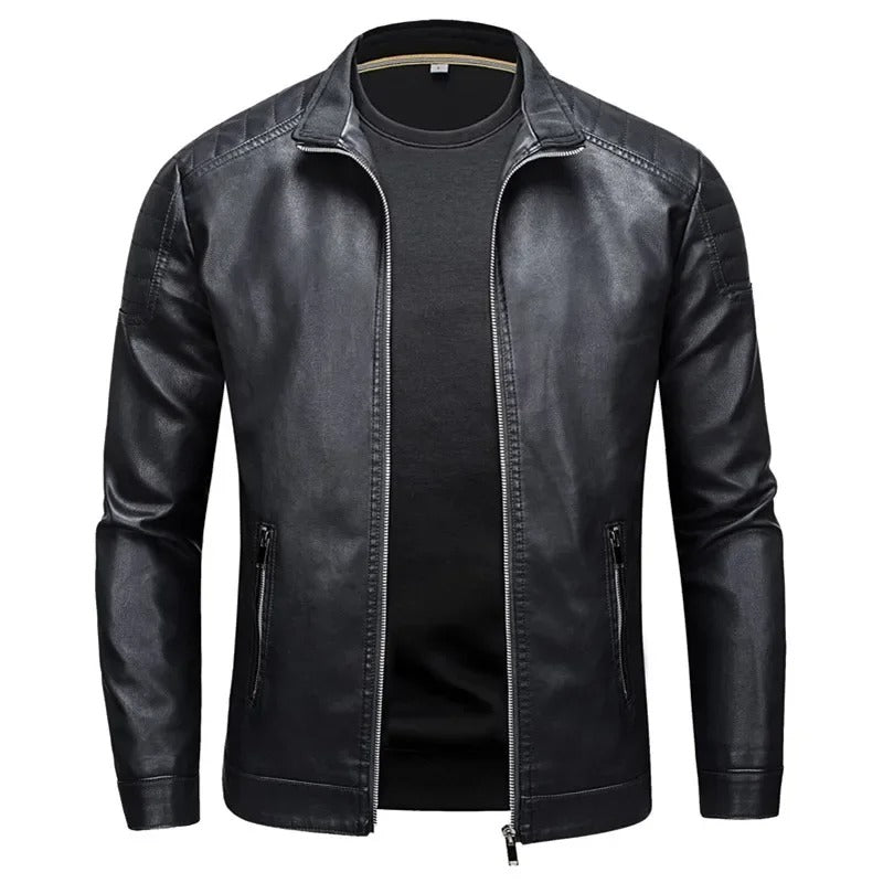 River - Stand Collar Leather Jacket