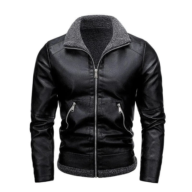Caleb - Elegant Fleece Leather Jacket