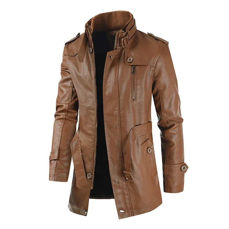 Axel - Elegant Long Leather Biker Jacket