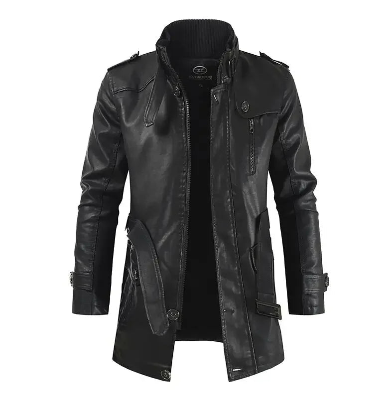 Axel - Elegant Long Leather Biker Jacket