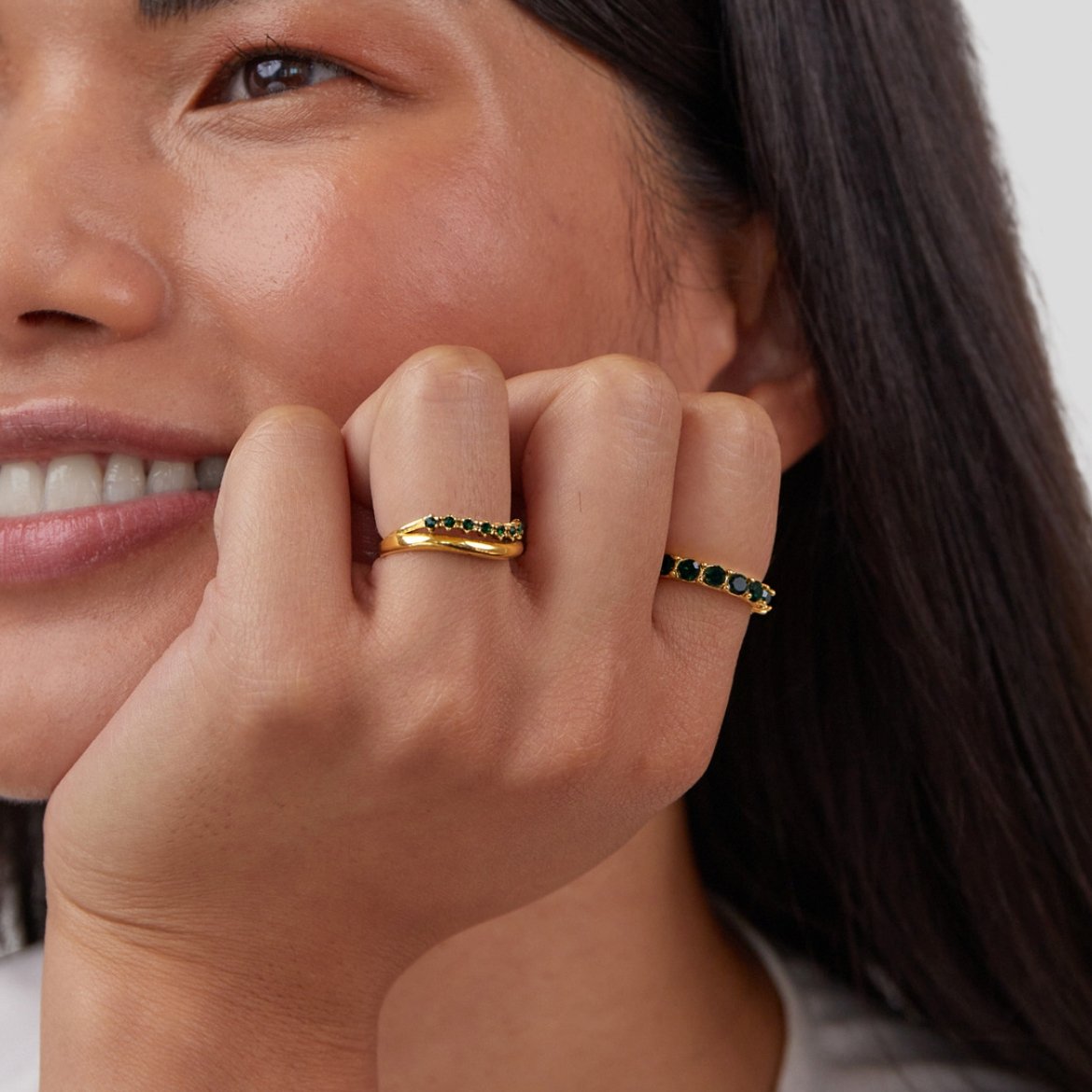 Rose – Emerald Green Layered Ring