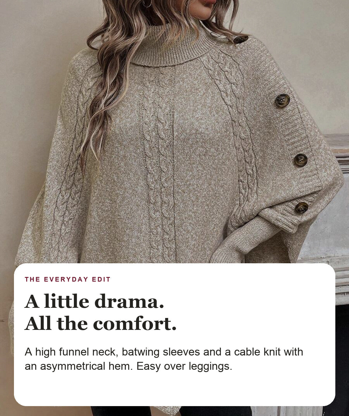 Delilah - Cable Knit Batwing Poncho Sweater