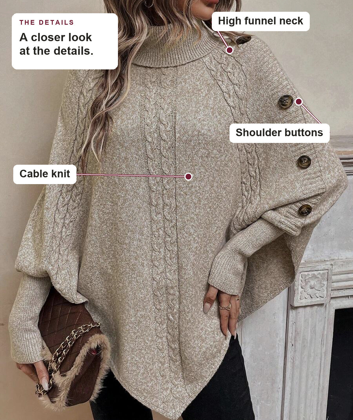 Delilah - Cable Knit Batwing Poncho Sweater