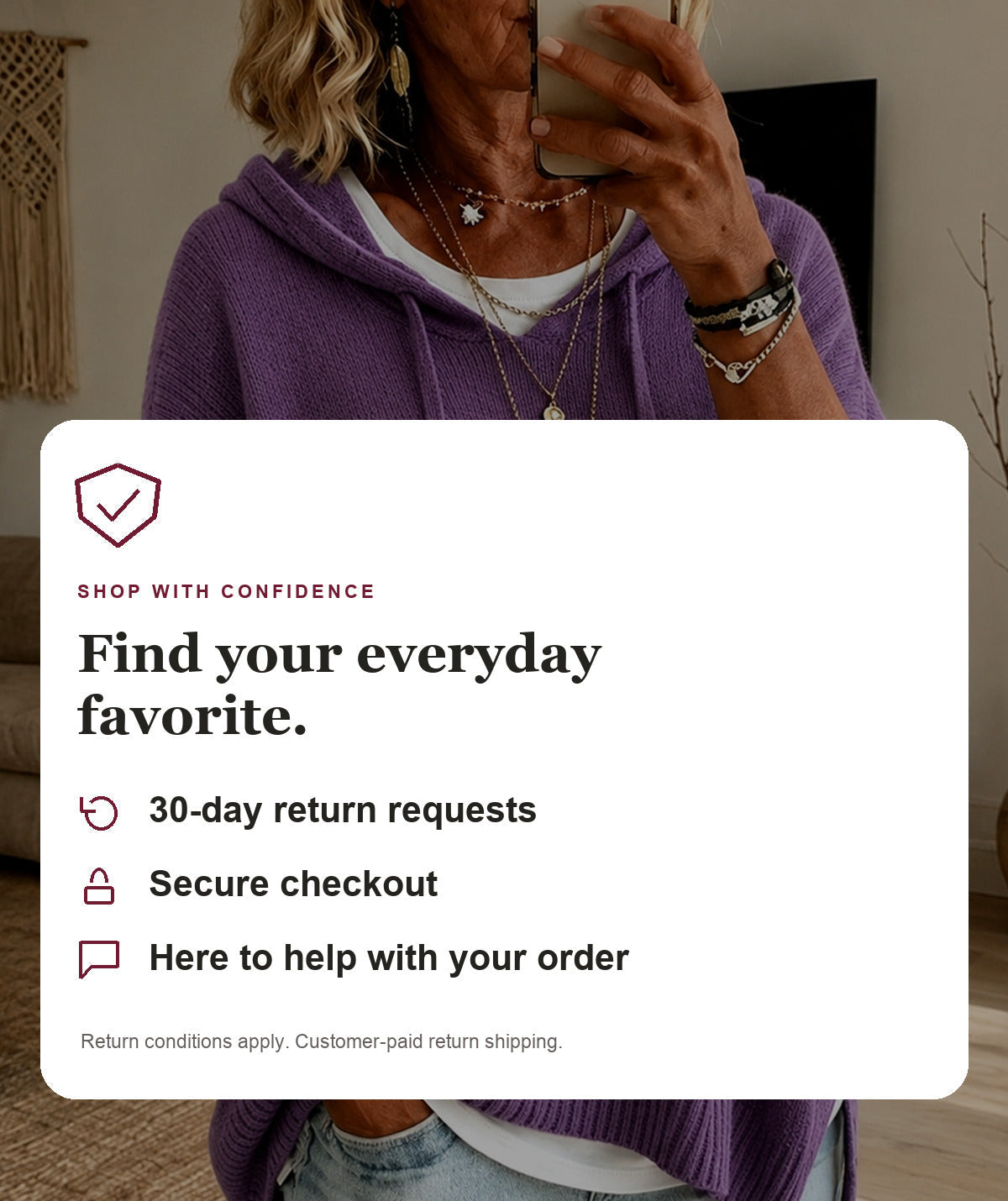 Lexley - Purple Hooded Poncho Sweater
