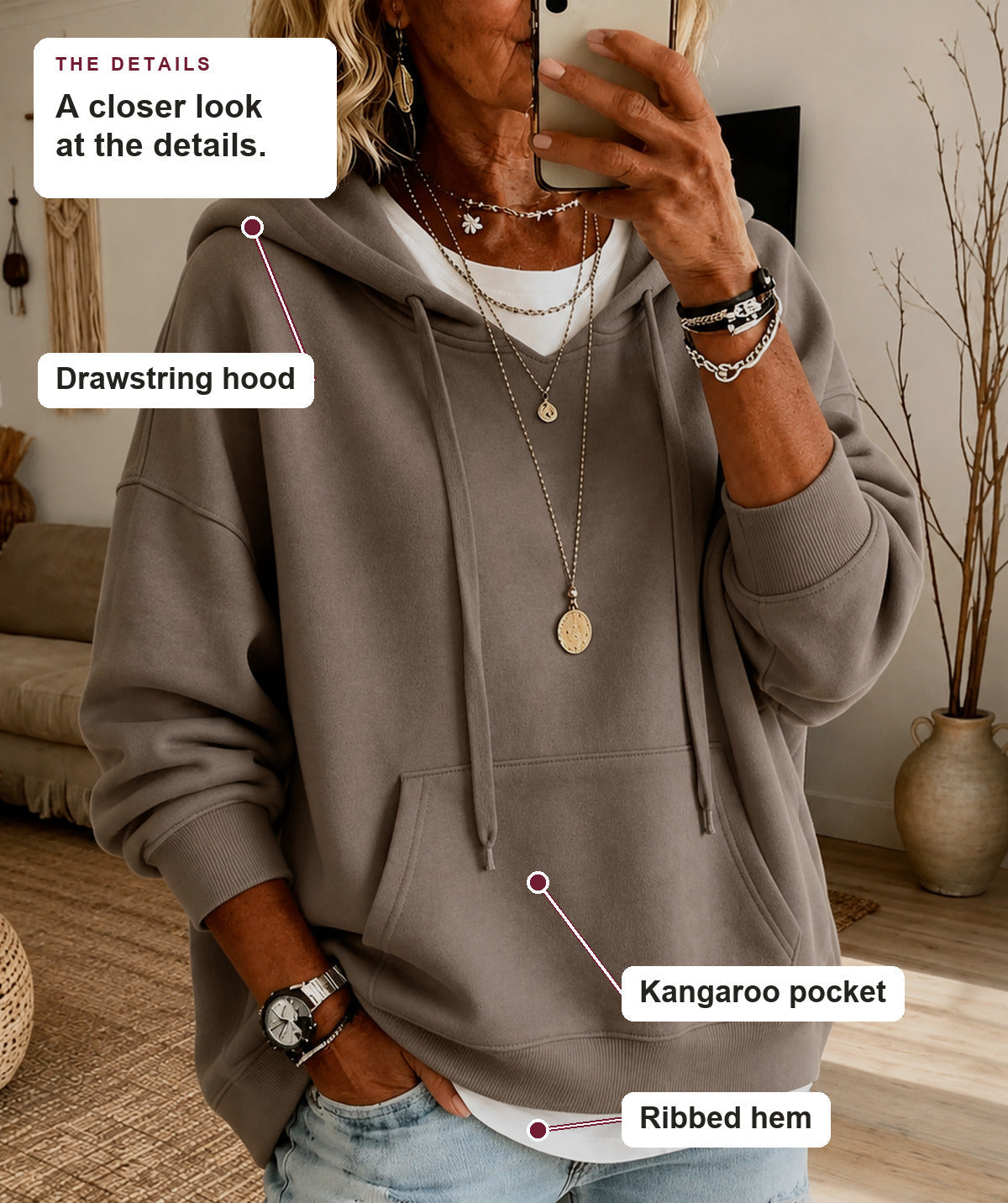 Joanna - Taupe Oversized Hooded Sweater