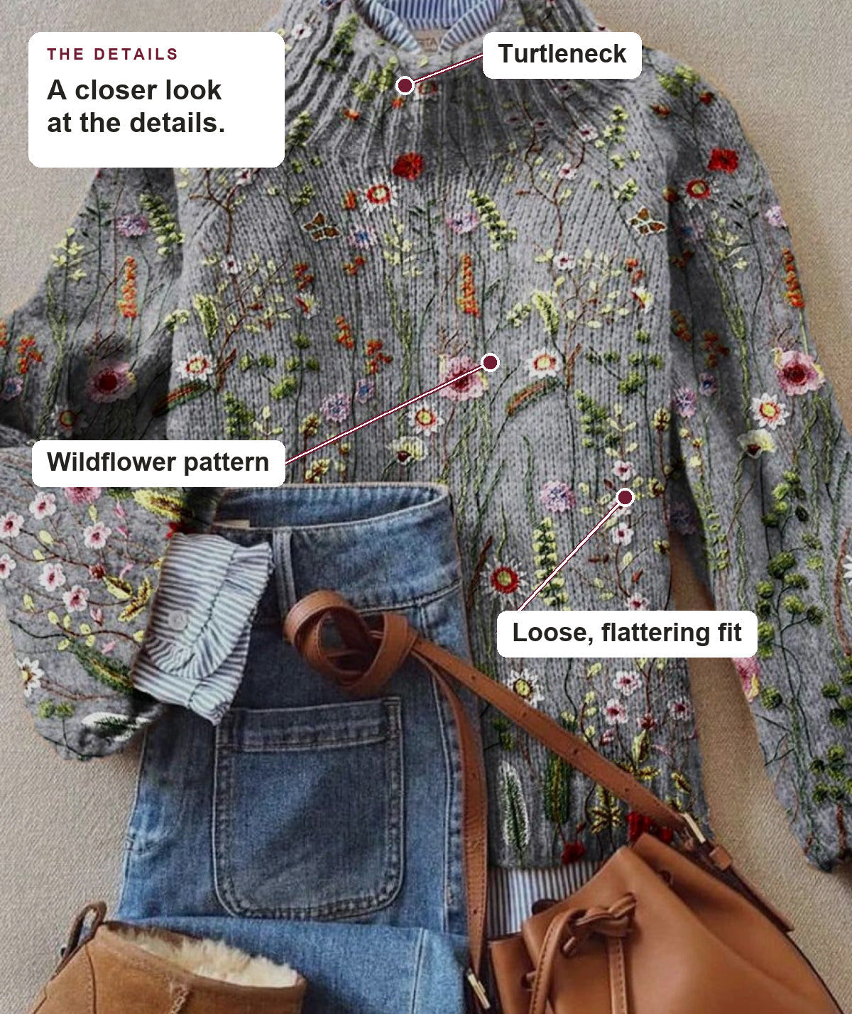 Emersyn - Floral Turtleneck Sweater