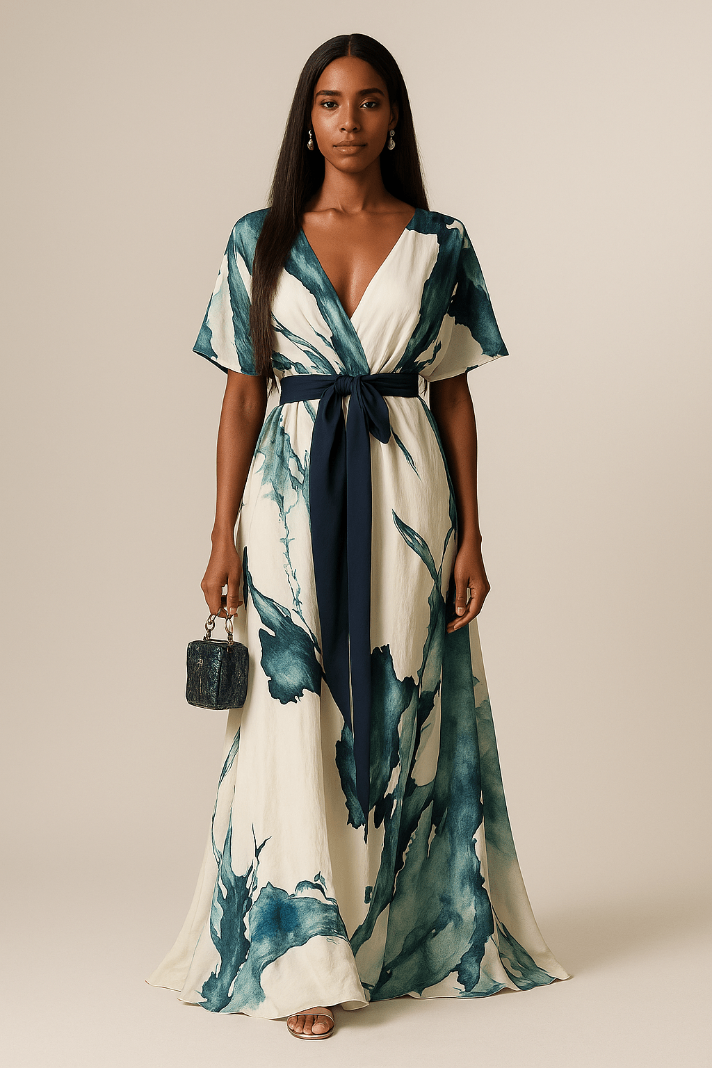 Nikka – Flowing Watercolor Maxi Dress with Tie Waist