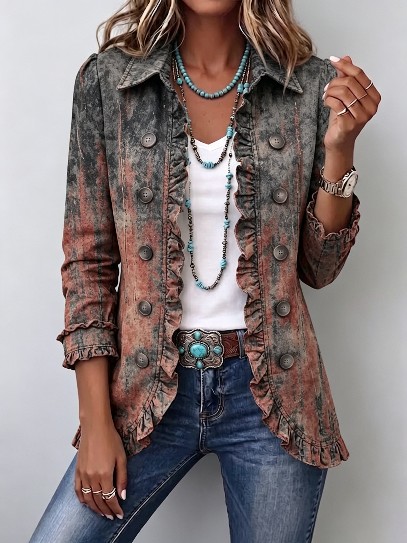 Nicola – Textured Gradient Frill Jacket