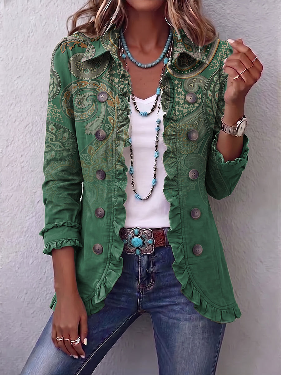 Nadia – Green Paisley Frill Jacket