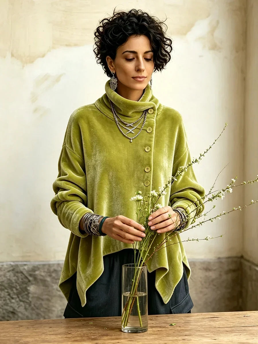 Finley – Velvet Asymmetric Button Top
