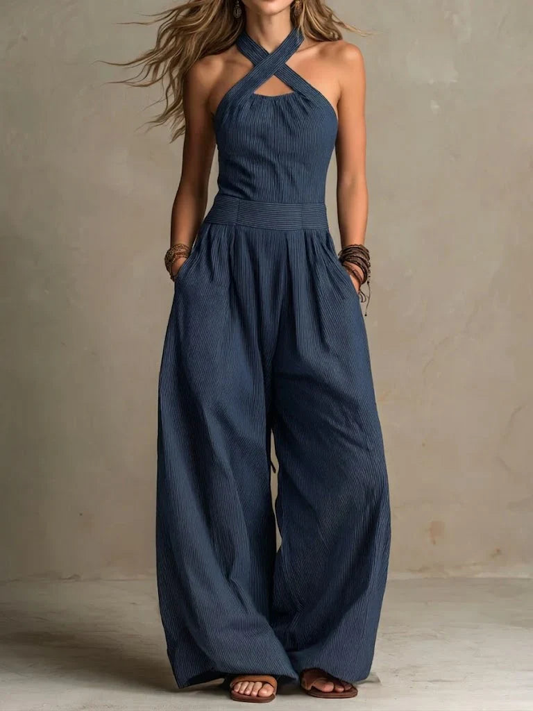 Madeline - Elegant Cross-Neck Linen Jumpsuit