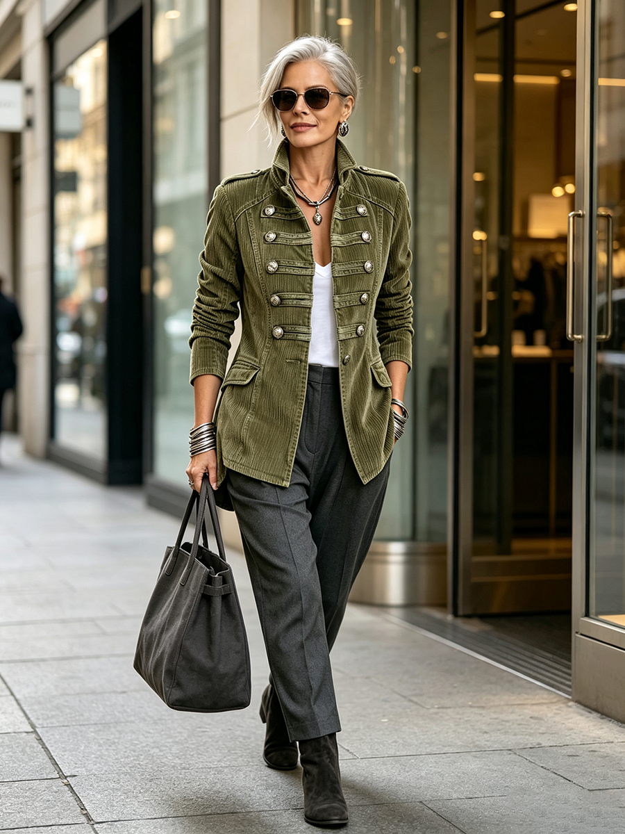 Maia – Olive Military Corduroy Jacket