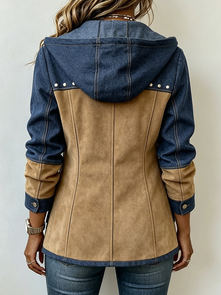 Natalie – Navy and Camel Hooded Jacket