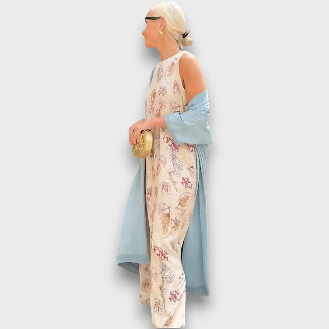 Vera – Flowing Maxi Dress with Pastel Cardigan