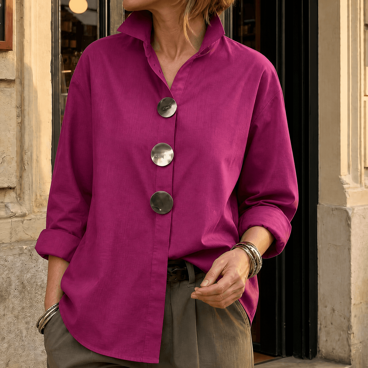 Malani - Asymmetric Statement Button Blouse