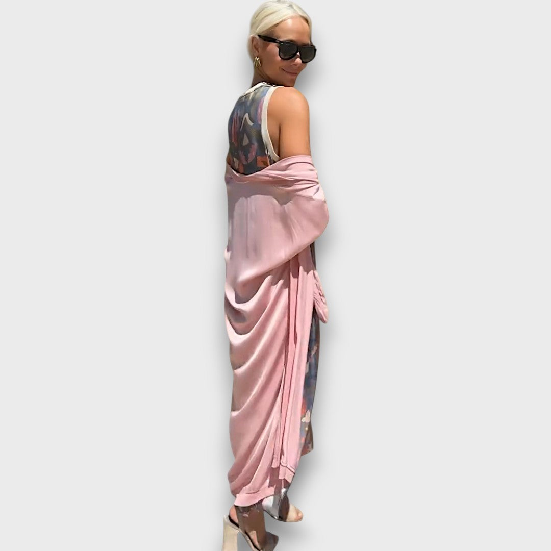Vera – Flowing Maxi Dress with Pastel Cardigan