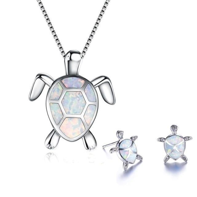 Ruth – Set of Necklace and Earrings Sea Turtle with Opal