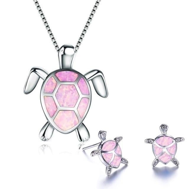 Ruth – Set of Necklace and Earrings Sea Turtle with Opal
