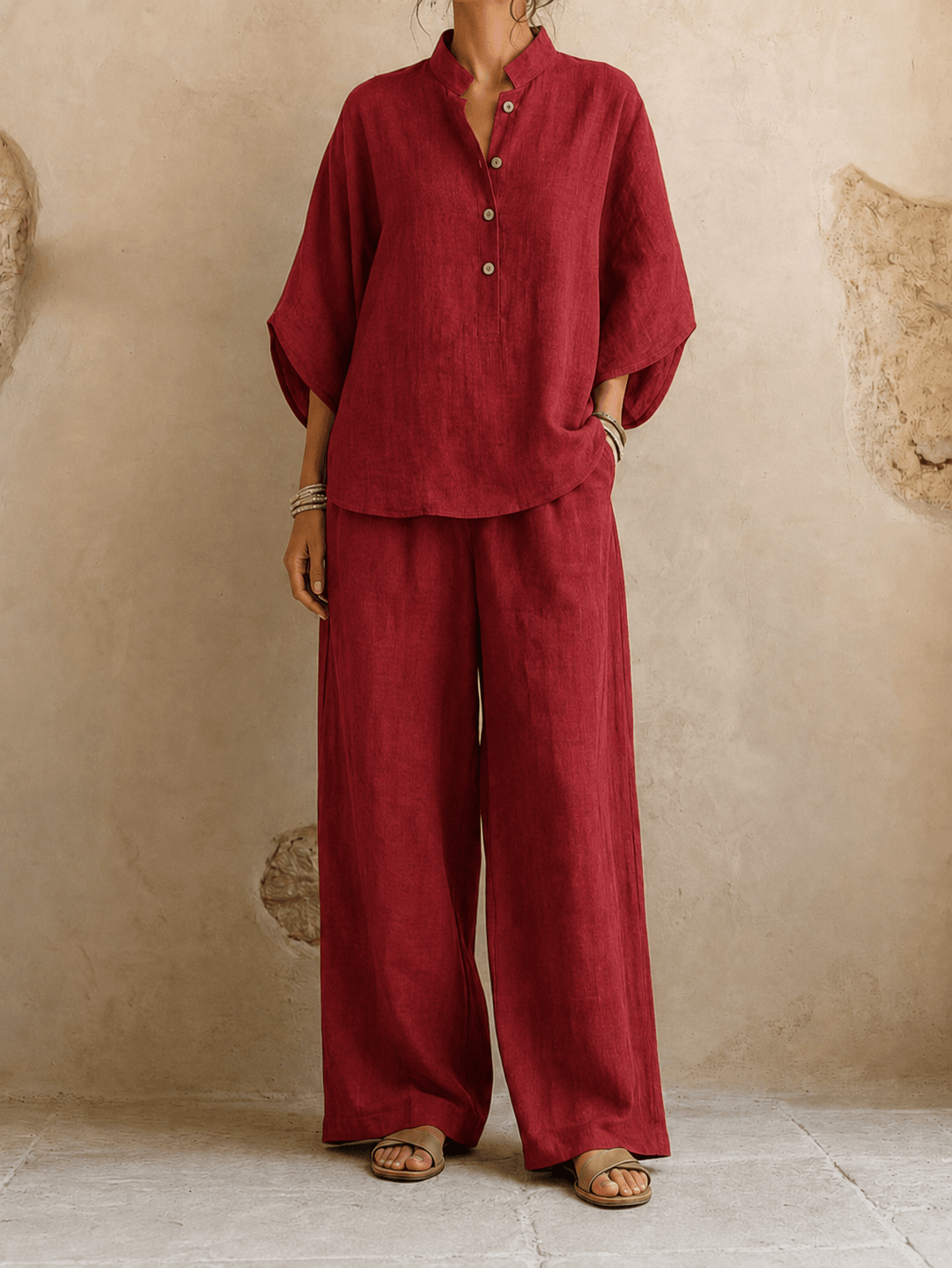 Carmen – Batwing Blouse and Wide-Leg Pants Set