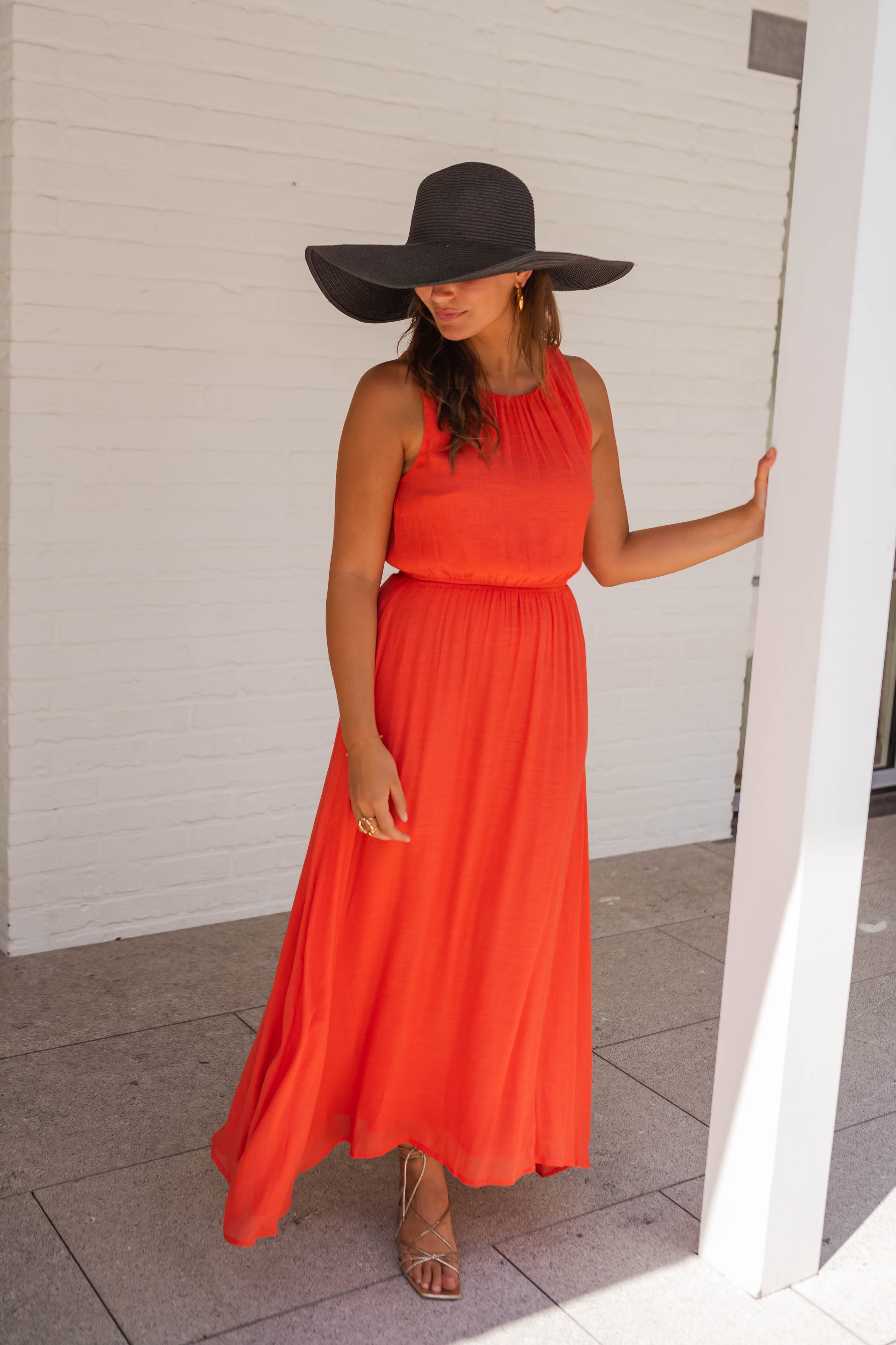 Charlene – Bright Orange Summer Dress with Open Back