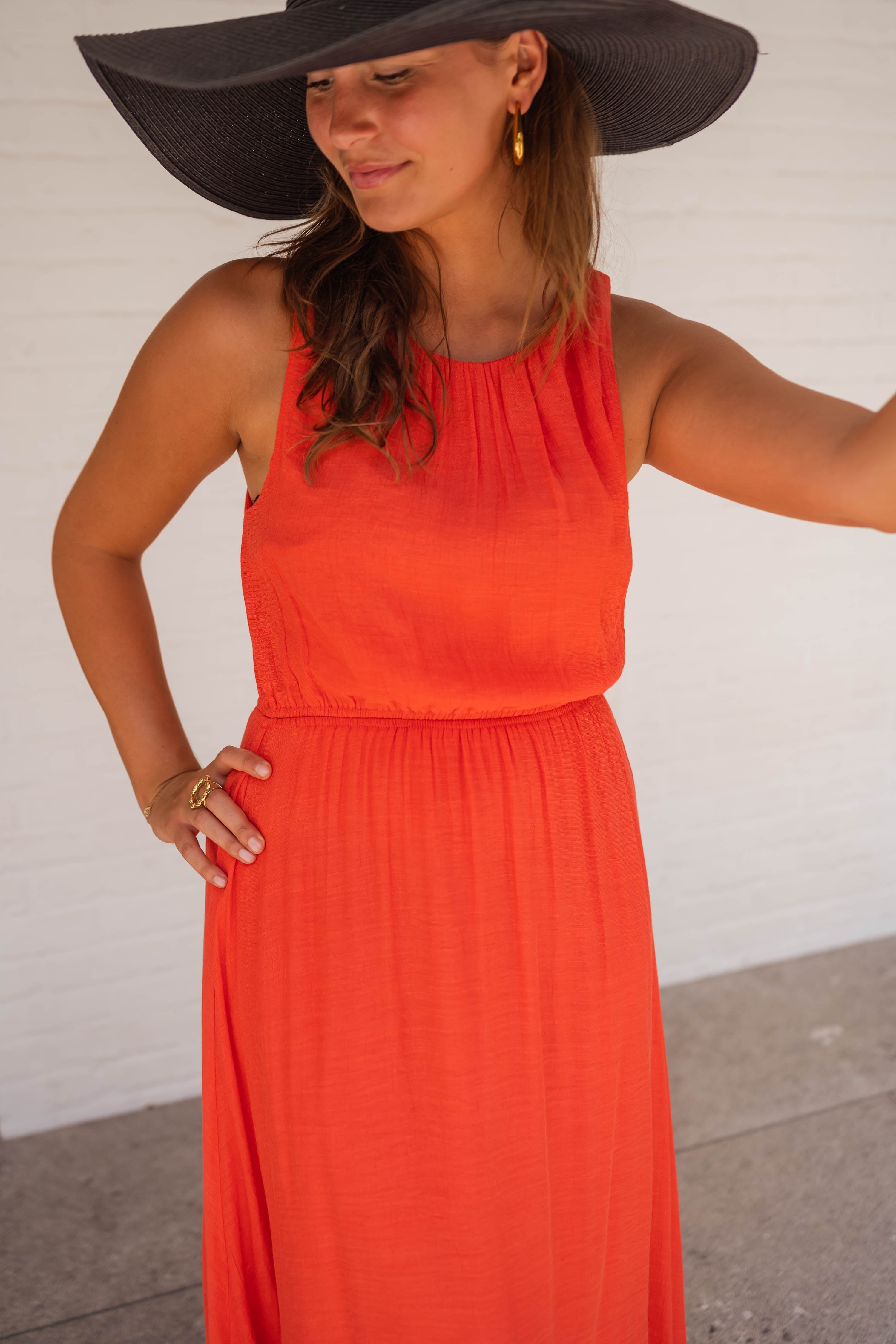 Charlene – Bright Orange Summer Dress with Open Back